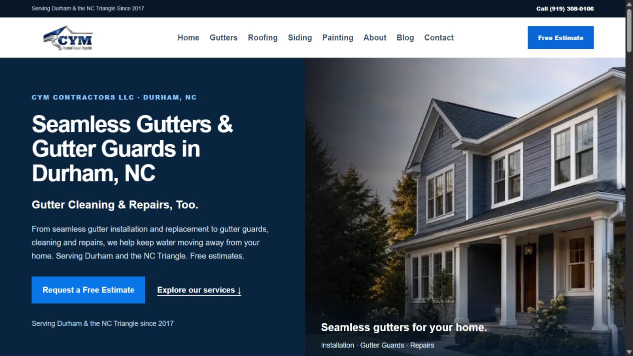 Homepage screenshot of CYM Contractors NC