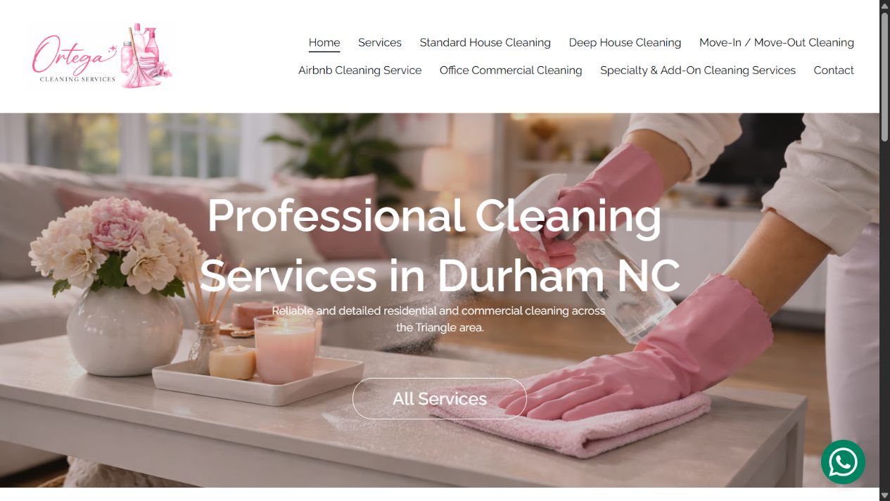 Homepage screenshot of Ortega Cleaning NC